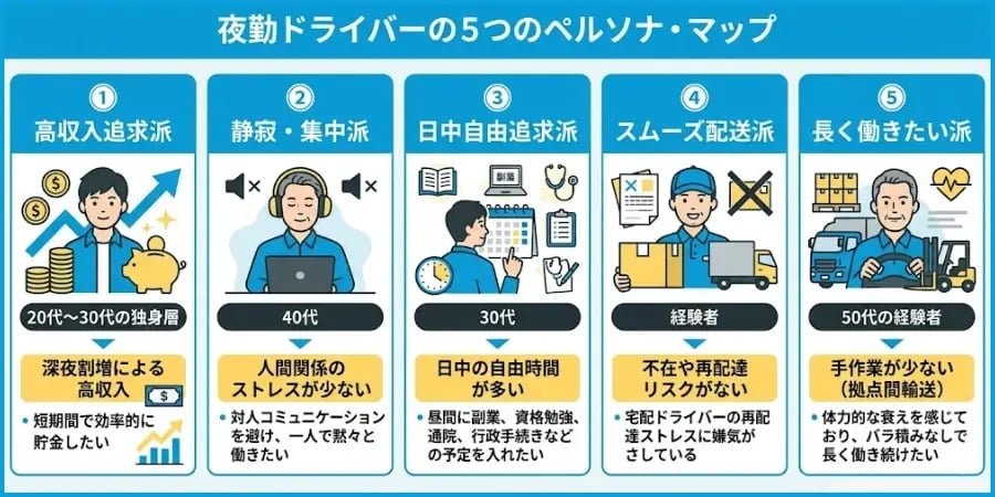 夜勤ドライバーの5つのペルソナ・マップ