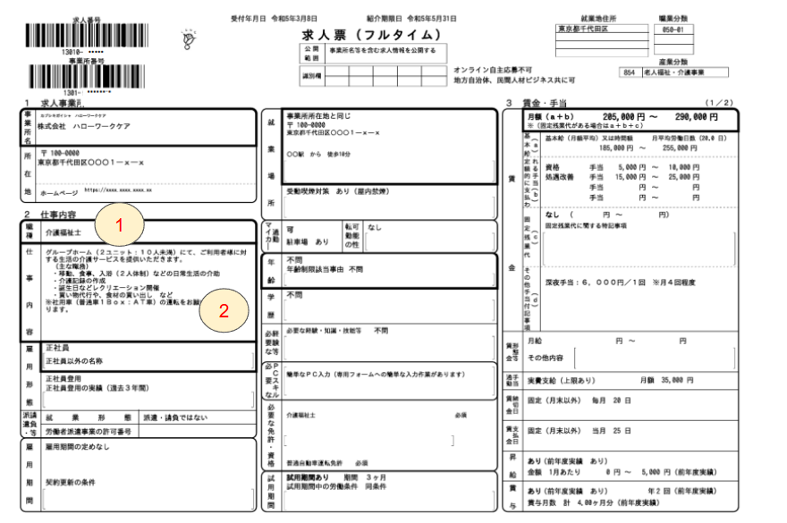 ハローワーク求人票 表
